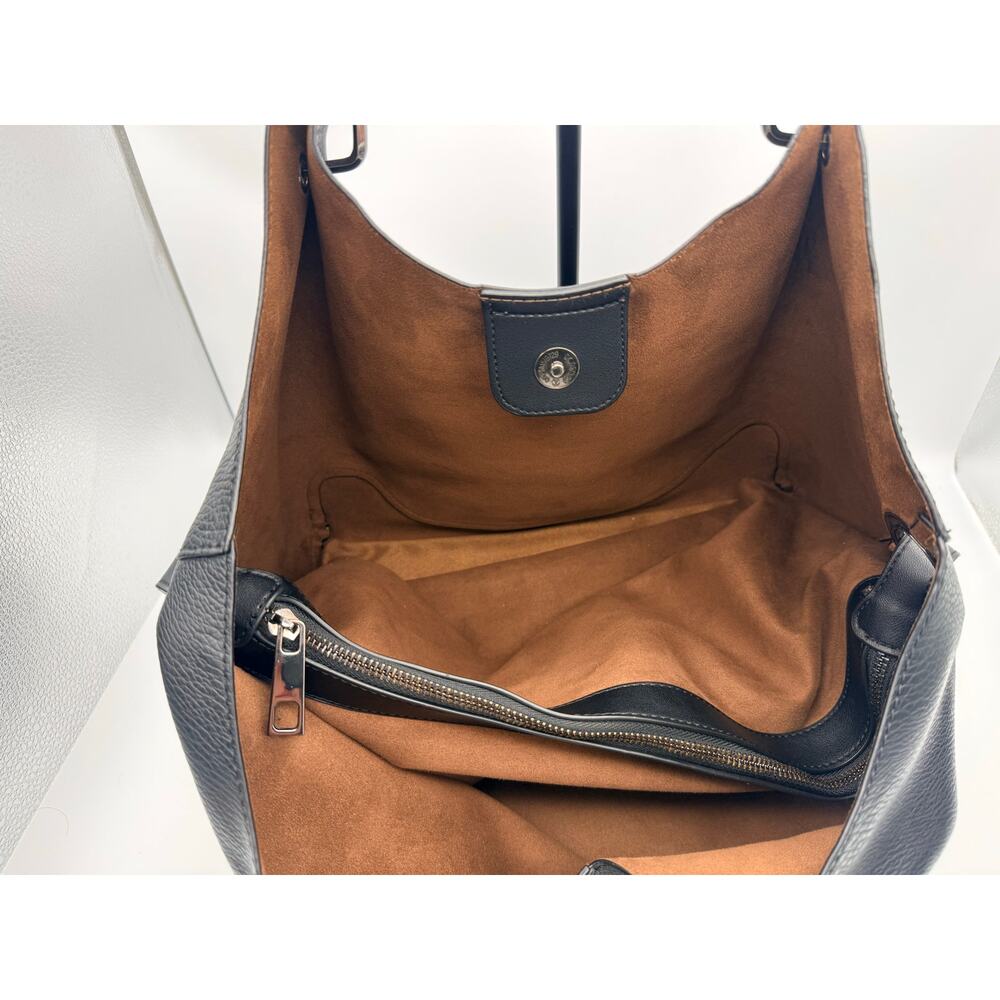 Sondra Roberts "Squared" Black Pebbled Hobo with Suede Lining - Picture 10 of 10